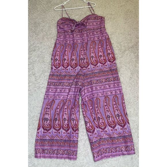J. Crew Point Sur Size 14 Jumpsuit Romper Wide Leg Crop Pink Paisley Cotton - Picture 2 of 16